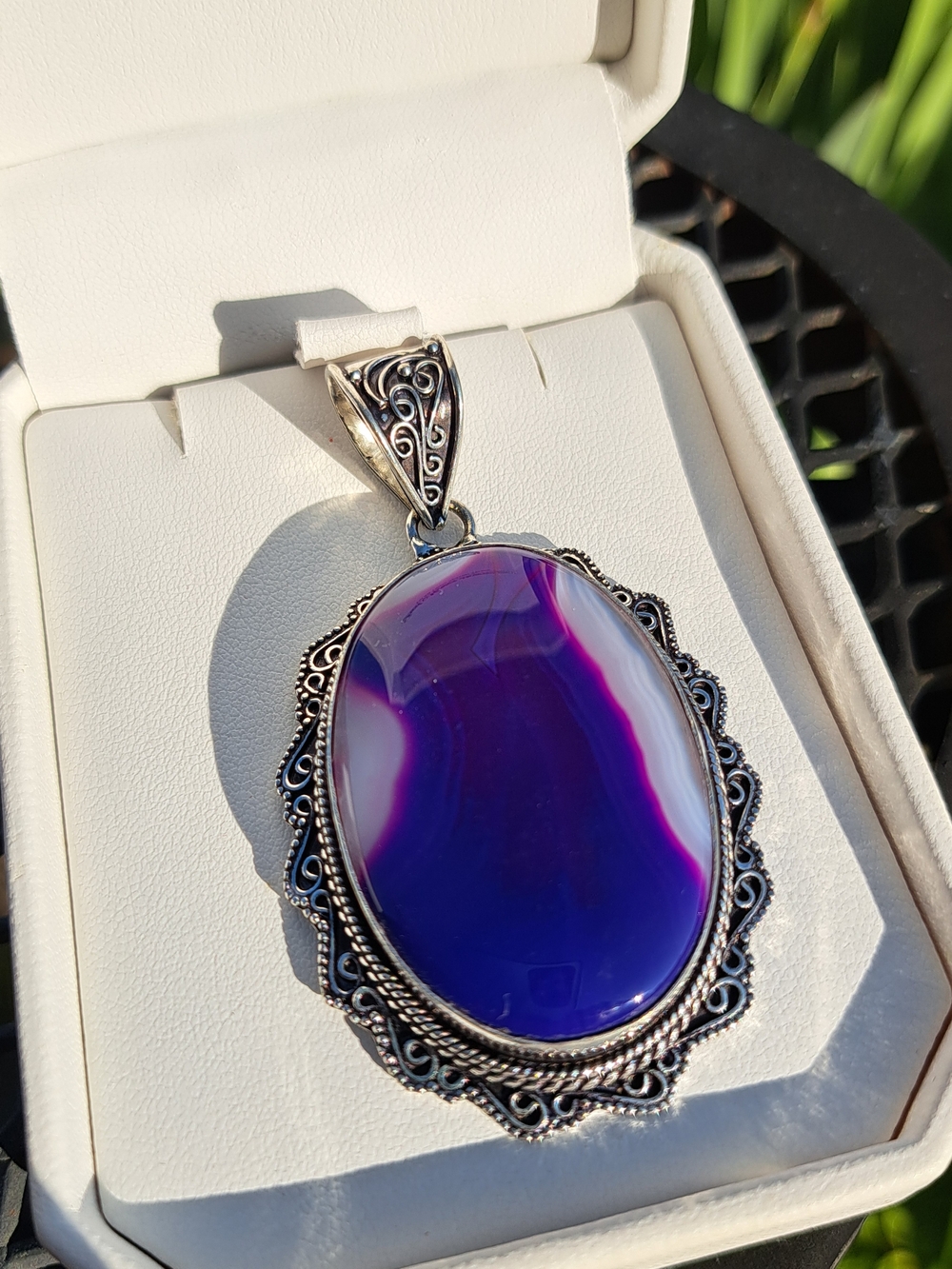 Silver 925 Pendant with Purple & Lace Agate Cabochon